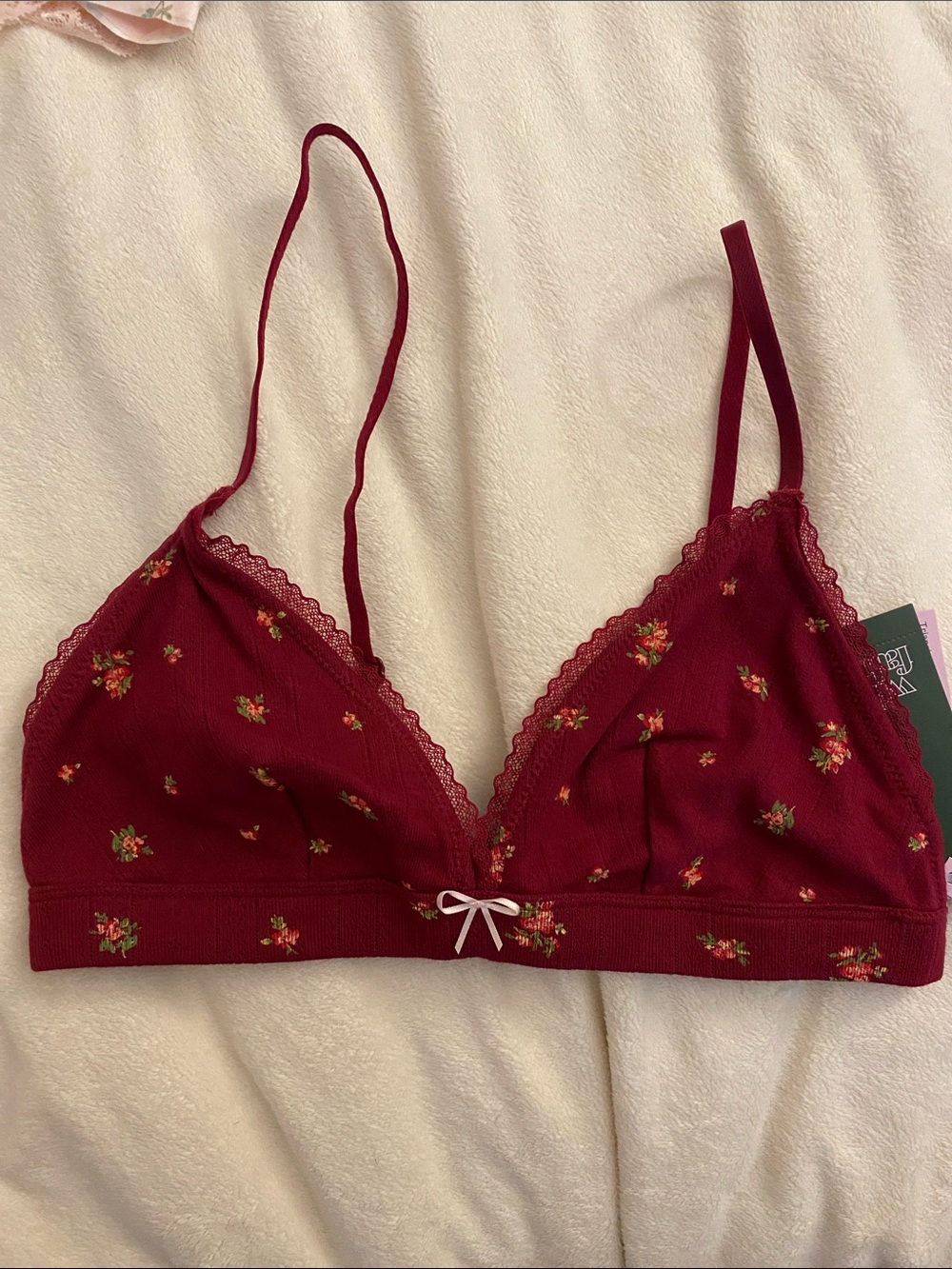 wild fable Burgundy Floral Lace-Trim Bralette